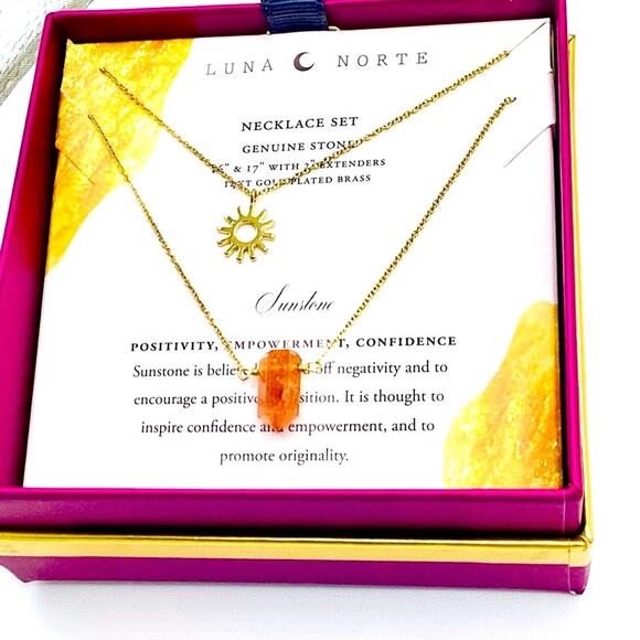 Luna Norte Gold Sun and Sunstone Necklace Deluxe Gift Set - Picture 4 of 6